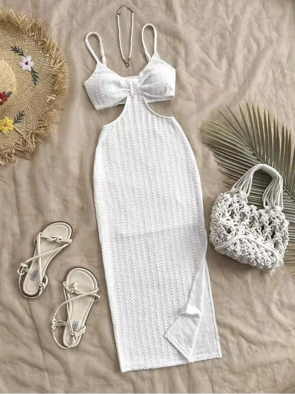 SHEIN White Textured Cutout Maxi Dress